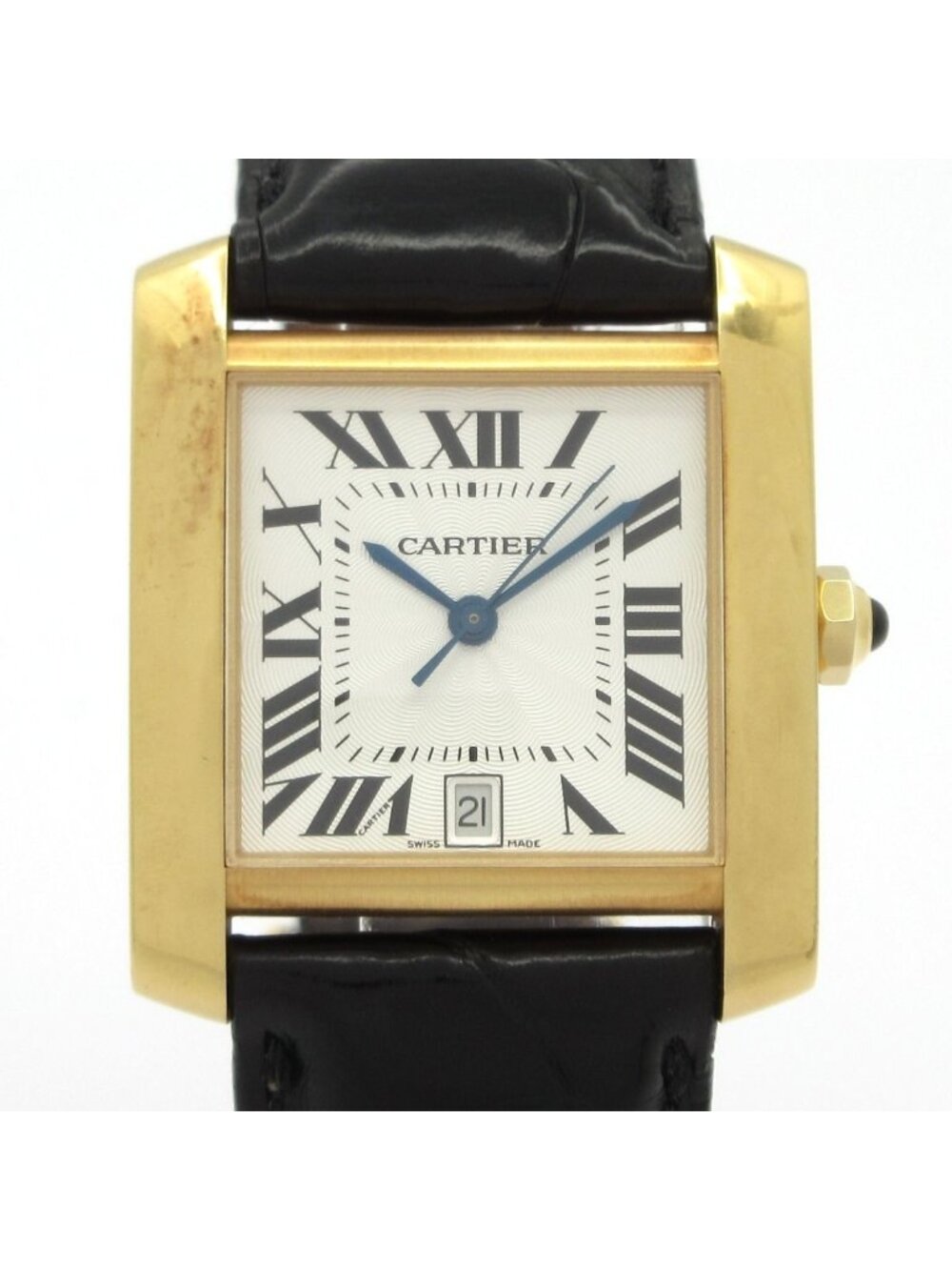 Cartier Watch Tank Francaise LM 18k Yellow Gold Alligator Strap White